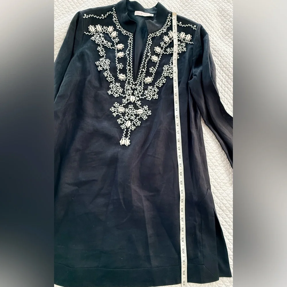 Tory Burch Embellished Silk Tunic Navy Caftan Top Size L